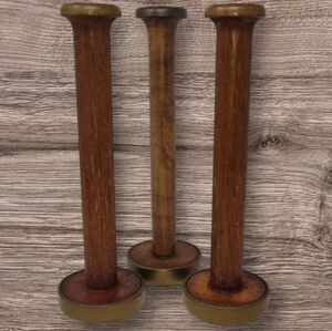 VINTAGE 3 WOODEN SPOOL CANDLE HOLDERS